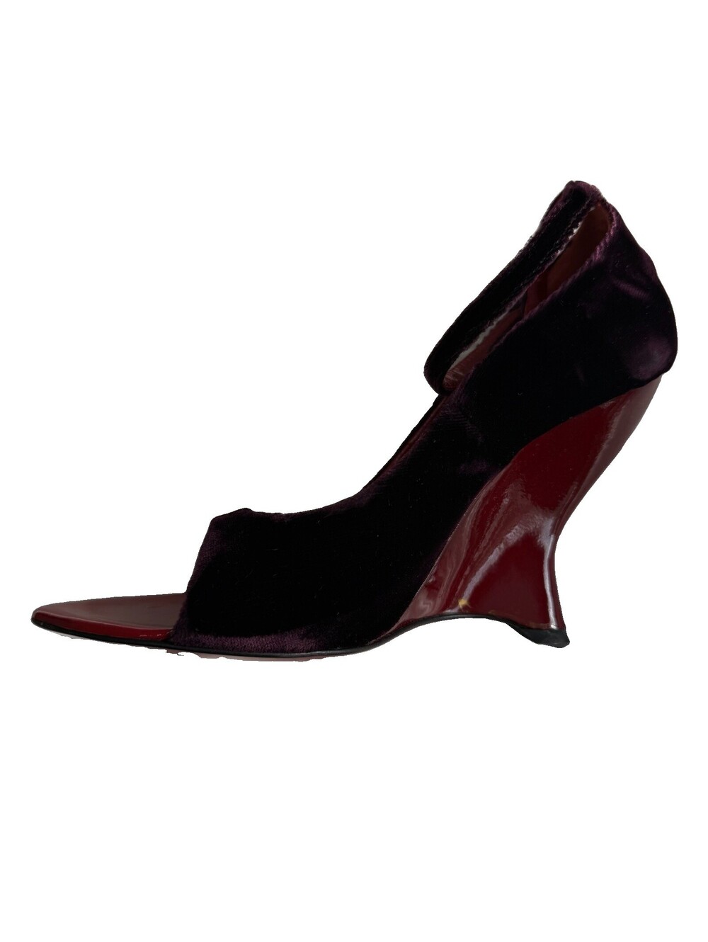 Tom Ford for Yves Saint Laurent F/W 2004 Red Velvet Black Wedge Heels 37.5 - Picture 5 of 9
